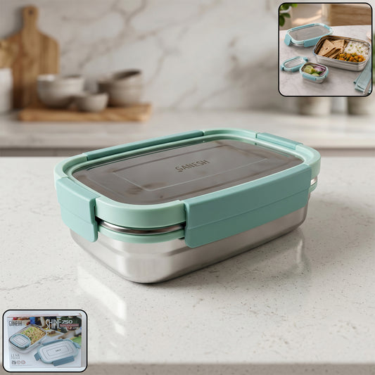 Ganesh Shine 750 Stainless Steel Lunch Box Set With Small Side Container (1 Set)