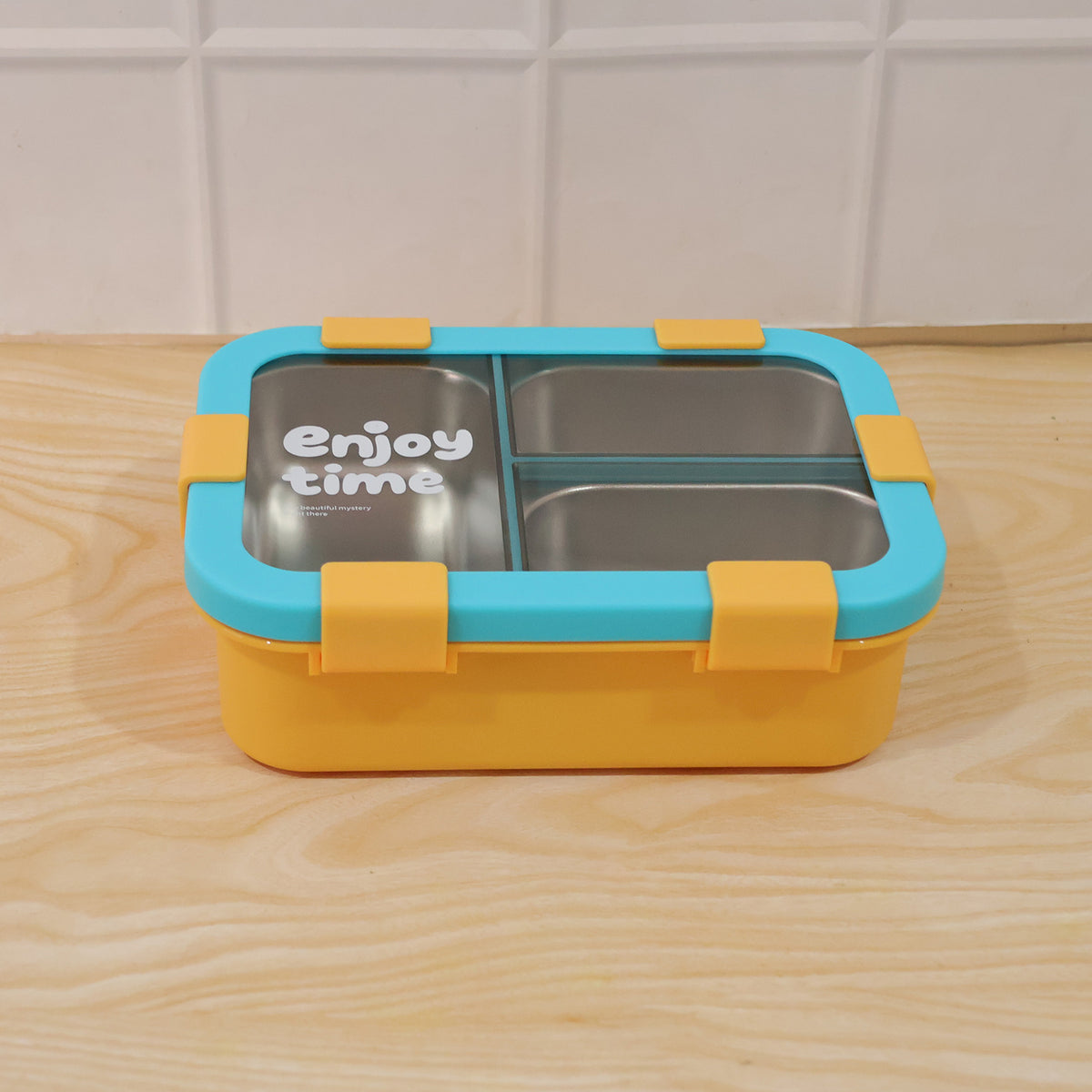 Airtight 3 Compartment Stainless Steel Lunch Box With Spoon Fork 600ml