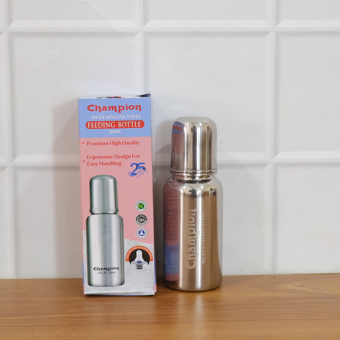 Stainless Steel Baby Feeding Bottle 200ml