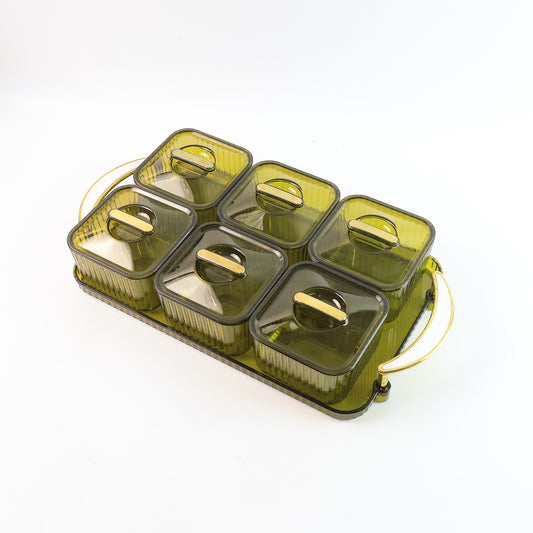 Liger Multipurpose Transparent Spice Jar Set With Tray And Lids 400ml Approx (6 Pc)