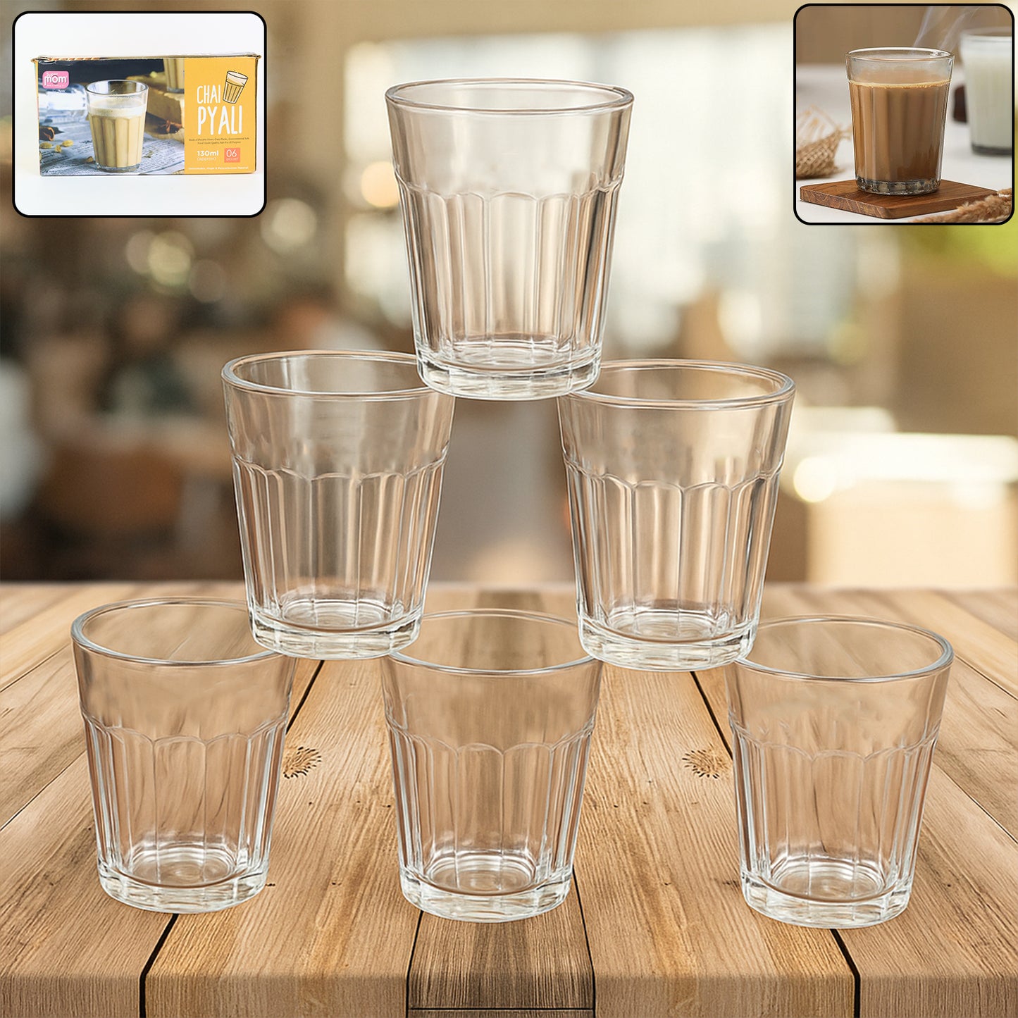 Supermom Plastic Chai Pyali Transparent Tea Glass Set (130ml 6 Pc)