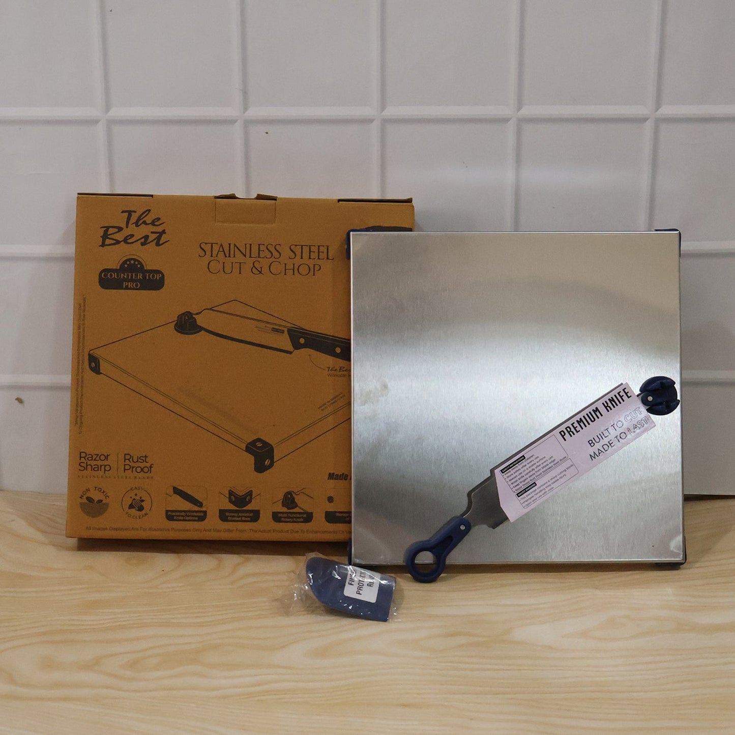 Stainless Steel 2 In 1 Cutting Chopping Board With Knife Finger Guard (1 Set)