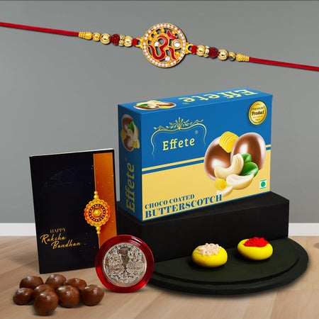 (K1_272_bs32) Rakhi Combo With Chocolate Butter Scotch 32gm Rakhi For Brother With Gift  Fancy Rakhis For Men Stylish Rakhi Combo For Brother  Set Of 1 Rakhi  Chocolate