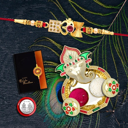 Rakhi For Brother Set Of 1 With Dish Silver Coin  Greeting Card Rakhi For Brother And Bhabhi Rakhi With Gift For Brother Rakhi For Kids Rakhi Set Rakhi Combo (K1_412_aa3)