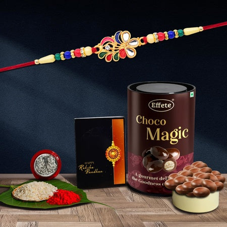 (K1_556_em) Rakhi Combo With Chocolate Magic  Rakhi For Brother With Gift  Fancy Rakhis For Men Stylish Rakhi Combo For Brother  Set Of 1 Rakhi  Chocolate