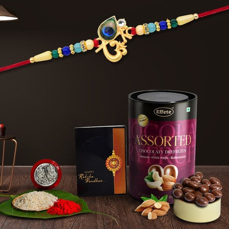 (K1_438_as) Rakhi Combo With Assorted Chocolate Dryfruits 96gm Rakhi  Chocolate For Brother Rakhi With Chocolate Rakhi With Gift Rakhi Combo Set Of 1 Rakhi Chocolate