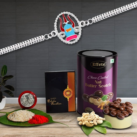 (K1_a41_bs) Multicolor Rakhi Combo  Chocolate Butter Scotch With Silver Color Pooja Coin Roli Chawal  Greeting Card  Occasion  Rakhi  Chocolate For Brother  Bracelets For Men Stylish  Rakhi With Gift  Rakhi Combo  Set Of 1 Rakhi