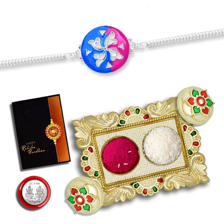 Rakhi (K1_c26_aa1) With Pooja Coin Gold Color Pooja Thali  Tilak Set  Greeting Card Rakhi With Plate Rakhi Thali Set Rakhi For Brother Kids Handmade Rakhi Fancy Rakhi For Brother Rakhi For Little Brother Rakhi For Brother And Bhabhi Rakh