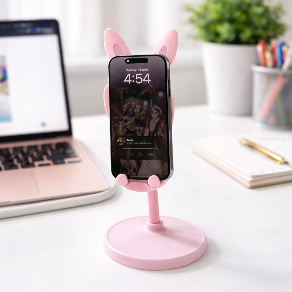 Cute Bunny Mobile Stand Holder for Desk & Kids Study Table (Color may vary)