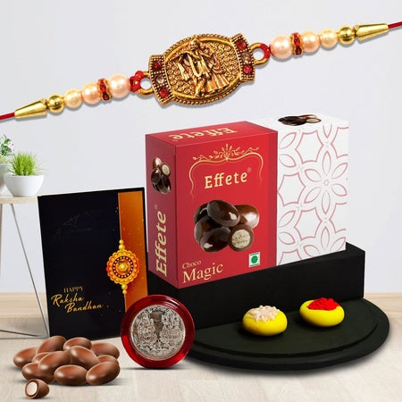 Rakhi For Brother Set Of 1  Chocolate Magic 32gm With Silver Color Pooja Coin (K1_315_em32)