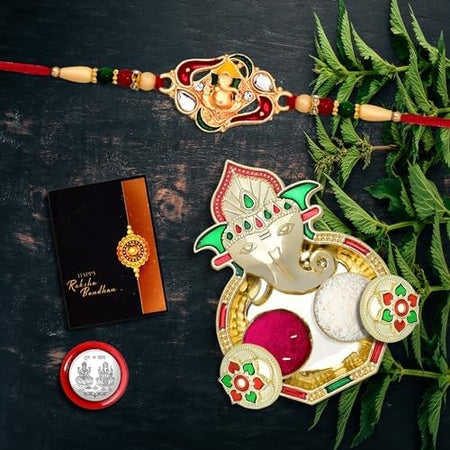 Rakhi For Brother Set Of 1 With Dish Silver Coin  Greeting Card Rakhi For Brother And Bhabhi Rakhi With Gift For Brother Rakhi For Kids Rakhi Set Rakhi Combo (K1_523_aa3)
