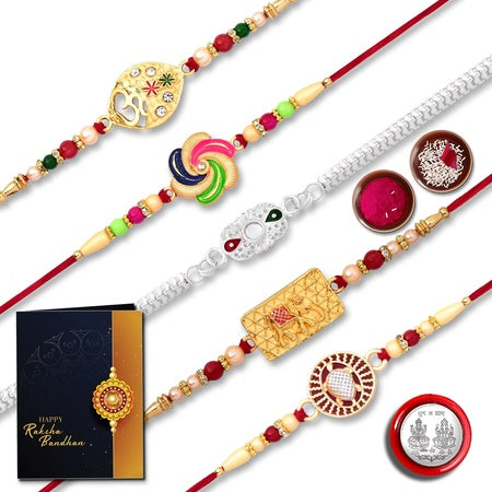 Beautiful Rakhi Set With Om Colorful Swirl And Decorative Patterns Pack Of 5 Designer Rakhis For Brothers Best Rakhi Combo For Brothers Attractive Rakhi Set Of 5 - Perfect For Siblings