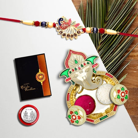 Rakhi For Brother Set Of 1 With Dish Silver Coin  Greeting Card Rakhi For Brother And Bhabhi Rakhi With Gift For Brother Rakhi For Kids Rakhi Set Rakhi Combo (K1_252_aa3)