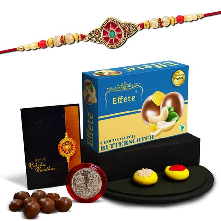 (K1_406_bs32) Rakhi Combo With Chocolate Butter Scotch 32gm Rakhi For Brother With Gift Chocolate Gift Pack Rakhi With Chocolate Gift Hemper Fancy Rakhis For Men Set Of 1 Rakhi