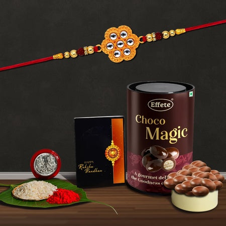 (K1_531_em) Rakhi Combo With Chocolate Magic Rakhi  Chocolate For Brother Fancy Rakhis For Men Stylish Rakhi With Gift Rakhi Combo Set Of 1 Chocolate
