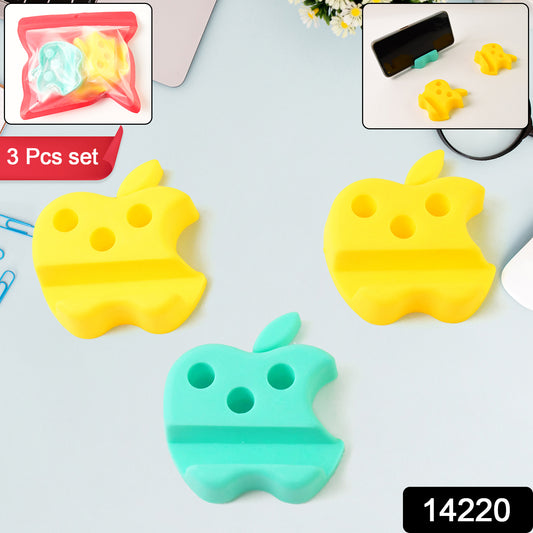 Multi-functional Apple-shaped Plastic Mobile Stand With Pen Holder (3 Pc  Mix Color)