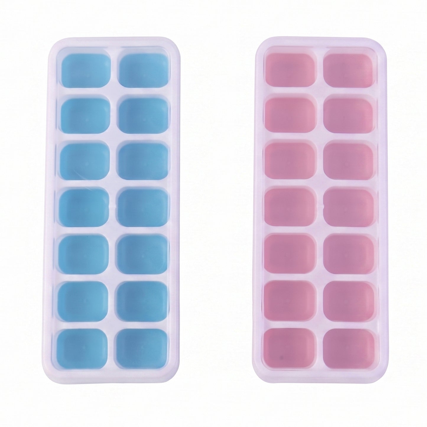 Multipurpose Plastic Ice Cube Tray With Lid (Pack Of 2 14 Grid Each)
