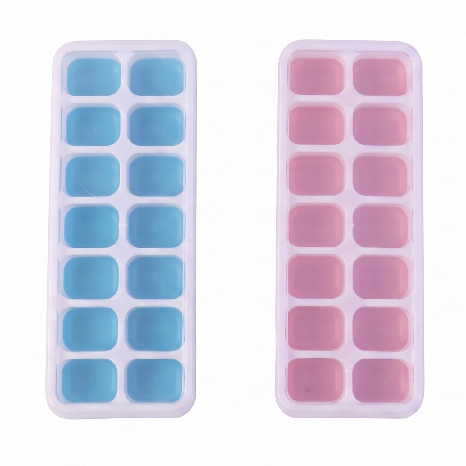Multipurpose Plastic Ice Cube Tray With Lid (Pack Of 2 14 Grid Each)