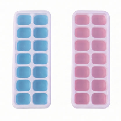 Multipurpose Plastic Ice Cube Tray With Lid (Pack Of 2 14 Grid Each)