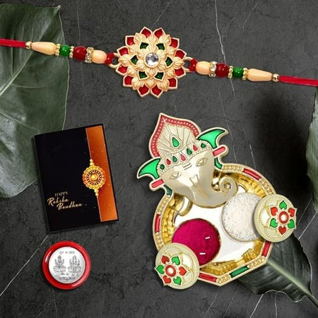 Rakhi For Brother Set Of 1 With Dish Silver Coin  Greeting Card Rakhi For Brother And Bhabhi Rakhi With Gift For Brother Rakhi For Kids Rakhi Set Rakhi Combo (K1_501_aa3)