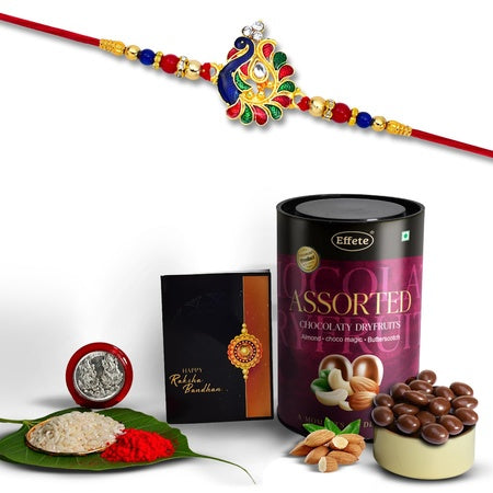 (K1_298_as) Rakhi Combo With Assorted Chocolate Dryfruits 96gm Rakhi For Brother With Gift  Fancy Rakhis For Men Stylish Rakhi Combo For Brother  Set Of 1 Rakhi  Chocolate