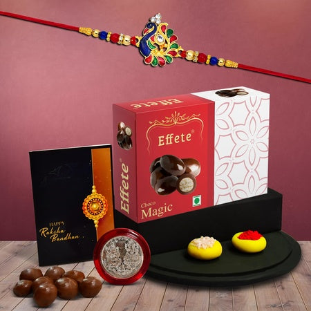 Rakshabandhan Peacock Rakhi For Brother Set Of 1 With Chocolate Magic 32gm (K1_298_em32