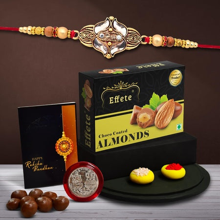 (K1_428_ca32) Rakhi Combo With Chocolate Almonds 32gm Rakhi For Brother With Gift Chocolate Gift Pack Rakhi With Chocolate Gift Hemper Fancy Rakhis For Men Set Of 1 Rakhi