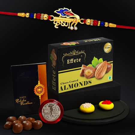(K1_320_ca32) Rakhi Combo With Chocolate Almonds 32gm Rakhi For Brother With Gift Chocolate Gift Pack Rakhi With Chocolate Gift Hemper Fancy Rakhis For Men Set Of 1 Rakhi
