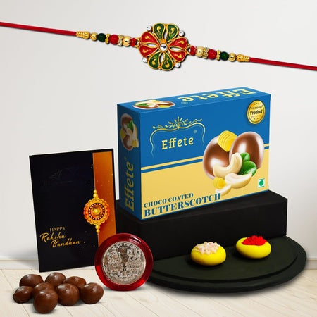 (K1_304_bs32) Rakhi Combo With Chocolate Butter Scotch 32gm Rakhi For Brother With Gift  Chocolate Gift Pack Rakhi With Chocolate Gift Hemper  Fancy Rakhi For Men  Set Of 1