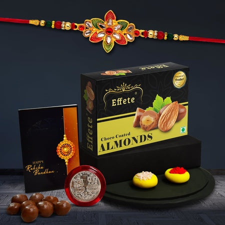 (K1_526_ca32) Rakhi Combo With Chocolate Almonds 32gm Stylish Rakhi For Brother Rakhi  Chocolate For Brother Rakhi Brother Rakhi With Gift Handmade Rakhi Set Of 1 Rakhi