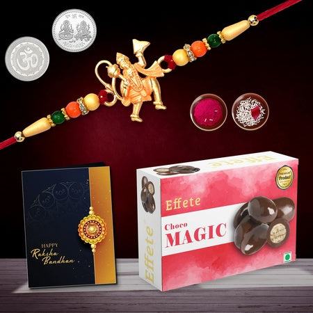 Multicolor Hanuman Rakhi  Bracelet (K1_261_cm32)  Chocolate Magic 32gm With Silver Color Pooja Coin Roli Chawal  Greeting Card Occasion Rakhi For Brother With Gift Rakhi With Chocolate Rakhi Combo For Brother Set Of 1 Rakhi Rakhi C