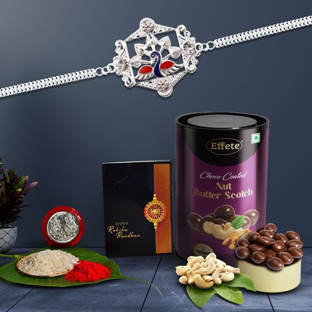 Peacock Rakhi Bracelet For Brother Set Of 1 With Chocolate Combo