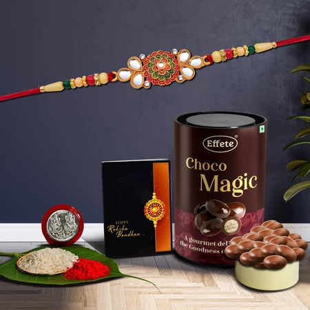 Floral Design Rakhi For Brother Set Of 1 With Chocolate Magic (K1_410_em)