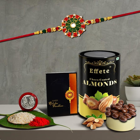 (K1_553_ca) Rakhi Combo  Chocolate Almonds 96gm Rakhi  Chocolate For Brother  Fancy Rakhis For Men Stylish  Rakhi With Gift  Rakhi Combo  Set Of 1  Chocolate
