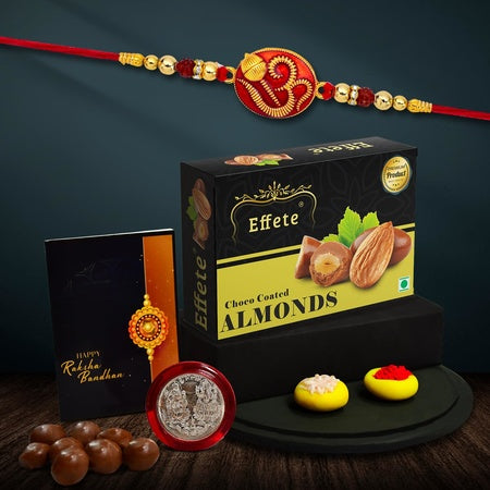(K1_277_ca32) Rakhi Combo With Chocolate Almonds 32gm Rakhi For Brother With Gift  Fancy Rakhis For Men Stylish Rakhi Combo For Brother  Set Of 1 Rakhi  Chocolate