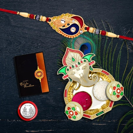 Rakhi For Brother Set Of 1 With Dish Silver Coin  Greeting Card Rakhi For Brother And Bhabhi Rakhi With Gift For Brother Rakhi For Kids Rakhi Set Rakhi Combo (K1_534_aa3)