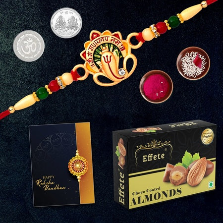 (K1_419_ca32) Rakhi Combo With Chocolate Almonds 32gm Rakhi  Chocolate For Brother Fancy Rakhis For Men Stylish Rakhi With Gift Rakhi Combo Set Of 1 Chocolate