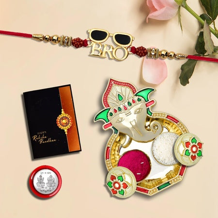 Rakhi For Brother Set Of 1 With Dish Silver Coin  Greeting Card Rakhi For Brother And Bhabhi Rakhi With Gift For Brother Rakhi For Kids Rakhi Set Rakhi Combo (K1_256_aa3)