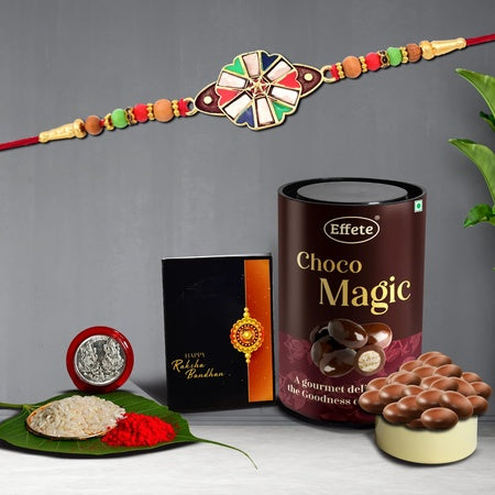 Rakhi For Brother Set Of 1 With Choco Magic 96gm  Designer Rakhis  Rakshabandhan Rakhi Collection (K1_416_em)