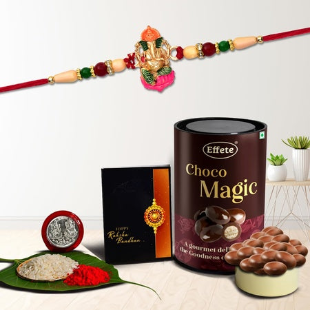 Ganesh Rakhi For Brother Set Of 1 Rakhi Combo With Chocolate Magic (K1_408_cm) 200 Grams