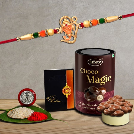 (K1_257_cd) Multicolor Ganesh Rakhi  Bracelet With Chocolate Delight 96gm Silver Color Pooja Coin Roli Chawal  Greeting Card Rakhi For Brother With Gift  Handmade Rakhi Rakhi Combo For Brother  Stylish Rakhi For Brother  Set Of 1 Ra