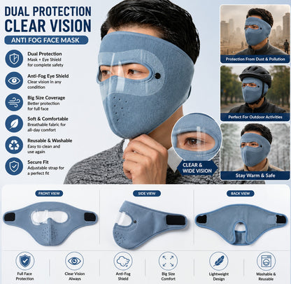 Reusable Anti Fog Face Mask With Eye Shield (1 Pc Big Size)