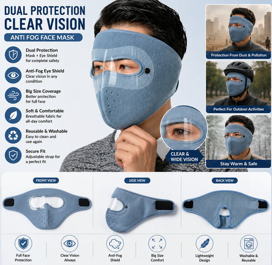 Reusable Anti Fog Face Mask With Eye Shield (1 Pc Big Size)