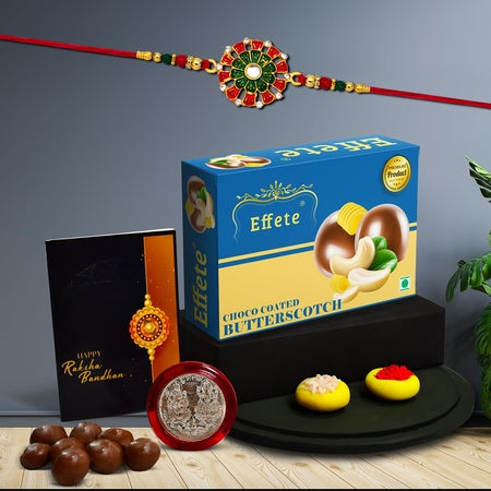 (K1_553_bs32) Rakhi Combo With Chocolate Butter Scotch 32gm Rakhi For Brother With Gift  Chocolate Gift Pack Rakhi With Chocolate Gift Hemper  Fancy Rakhi For Men  Set Of 1