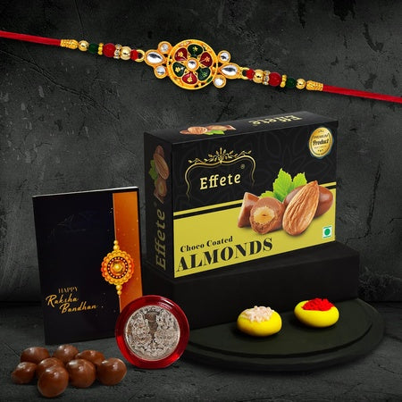 Rakhi (K1_551_ca32)  Chocolate Almonds 32gm Rakhi For Brother With Gift  Rakhi With Chocolate Rakhi Combo For Brother  Set Of 1 Rakhi  Chocolate