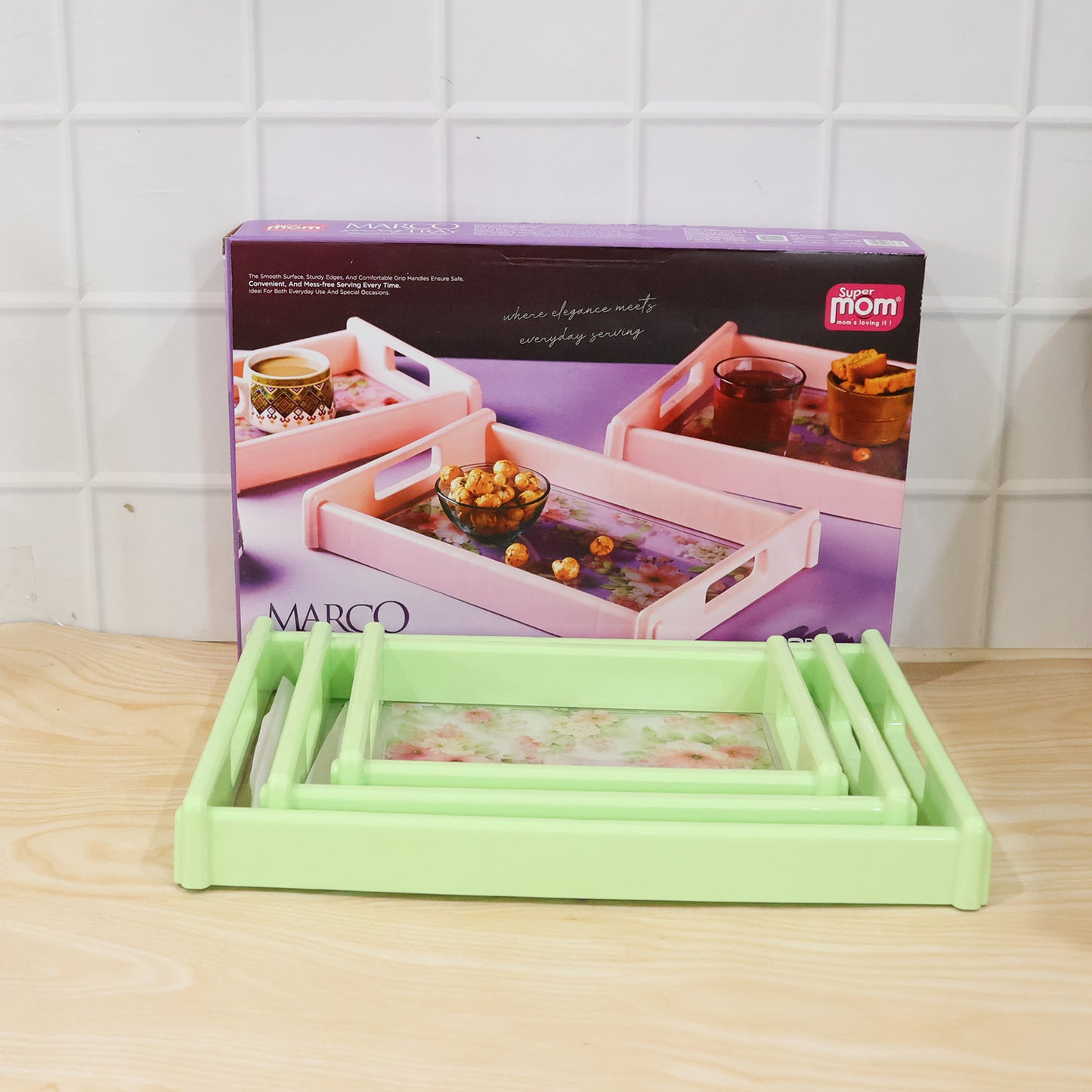 Supermom Floral Printed Multipurpose Serving Tray Set (3 Pc Set)