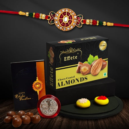 (K1_532_ca32) Rakhi With Chocolate Almonds 32gm Rakhi For Brother With Gift  Handmade Rakhi Rakhi Combo For Brother  Stylish Rakhi For Brother  Set Of 1 Rakhi