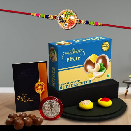 Rakhi For Brother Set Of 1 With Silver Color Pooja Coin (K1_546_bs32) Butterscotch-200 Gram