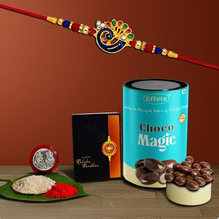 (K1_321_cm) Rakhi Combo With Chocolate Magic  Rakhi For Brother With Gift  Chocolate Gift Pack Rakhi With Chocolate Gift Hemper  Fancy Rakhi For Men  Set Of 1