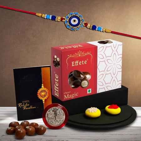 (K1_275_em32) Rakhi Combo With Chocolate Magic 32gm Rakhi For Brother With Gift Chocolate Gift Pack Rakhi With Chocolate Gift Hemper Fancy Rakhis For Men Set Of 1 Rakhi